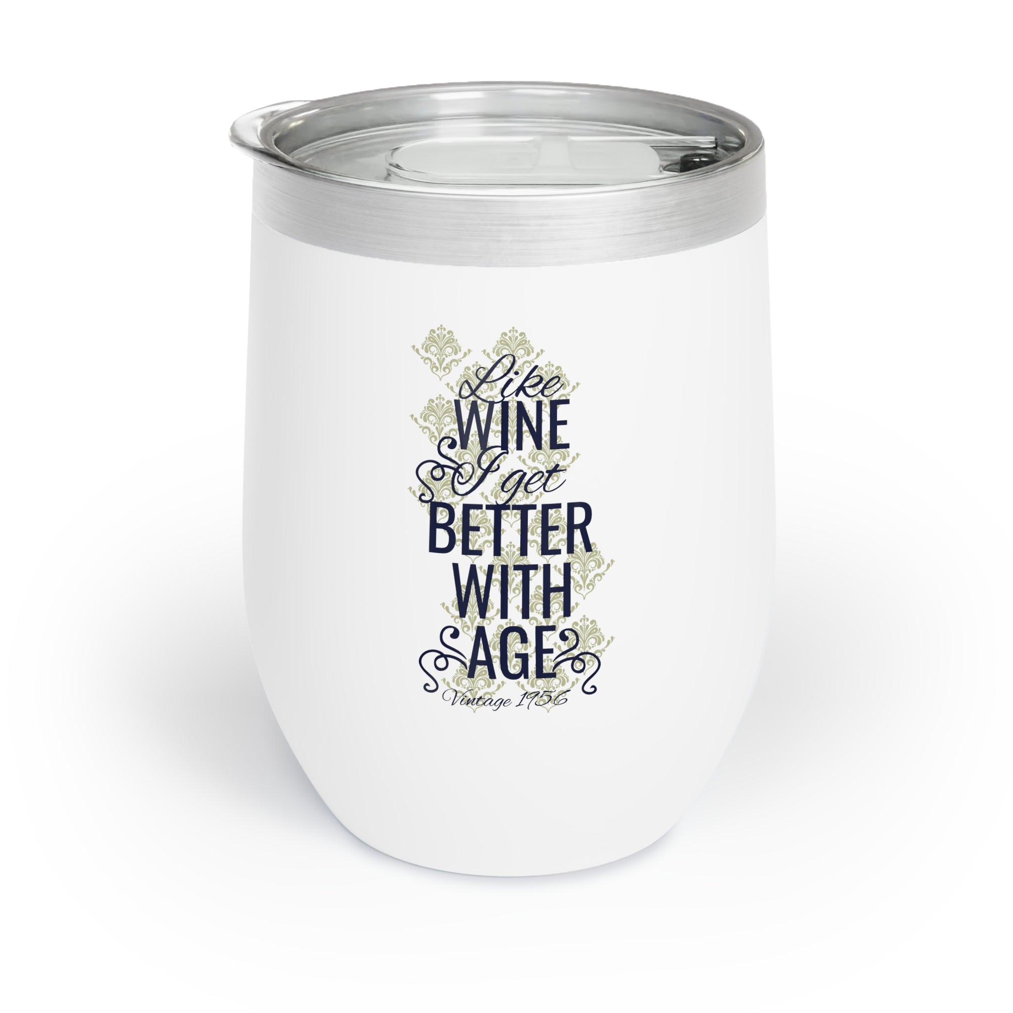 Insulated wine tumbler with vintage quote - alternate view