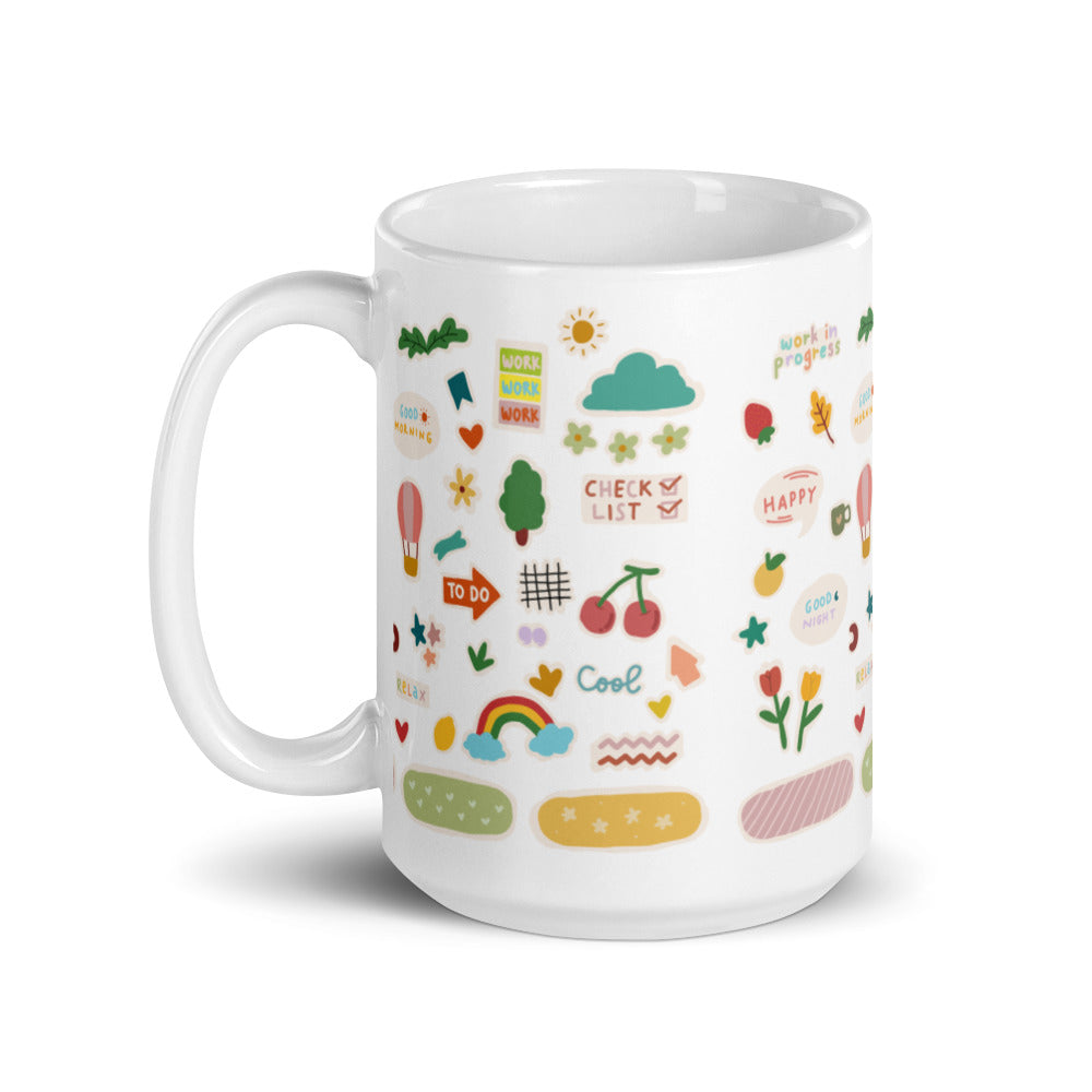 Whimsical sticker design mug - alternate view